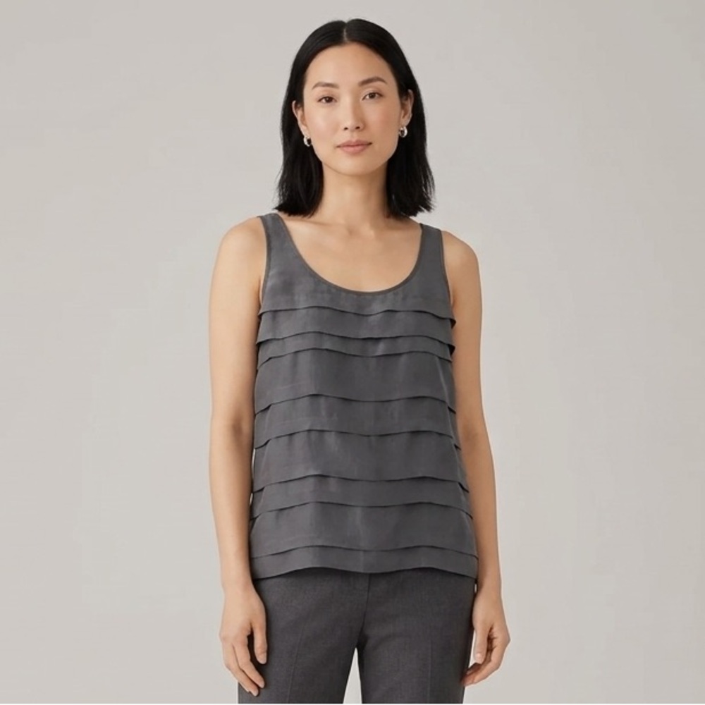 Eileen Fisher dark gray tiered silk tank‎ top XS